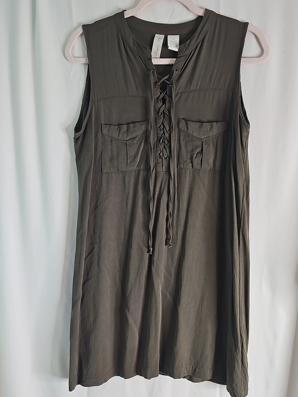 Allison Joy Olive Lace-Up Midi Dress